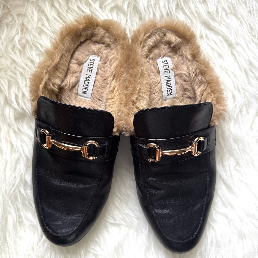 Steve Madden Kandi Black Faux Fur Loafers size 8